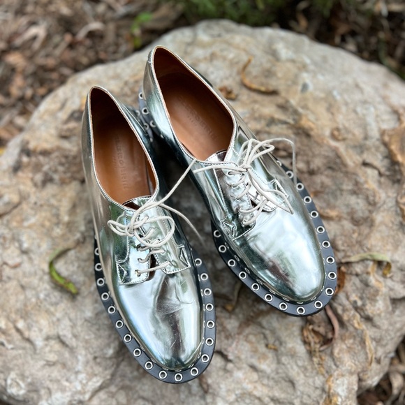 Robert Clergerie RARE 70s Silver Leather Platform Oxfords | sz 38.5 - Picture 2 of 10